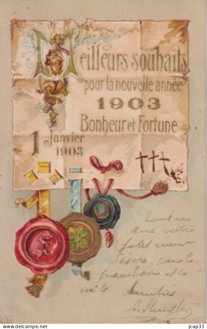 FANTAISIE  -  MEILLEURS SOUHAITS POUR LA NOUVELLE ANNEE 1903  -  GAUFREE  - - Nouvel An