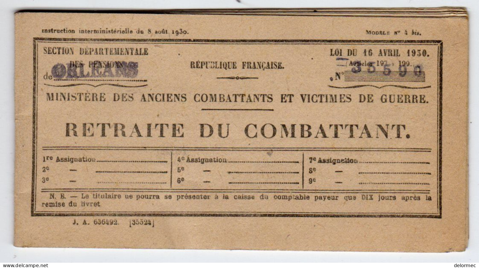 Militaria Guerre 1939-45 Ww2 Carnet De Retraite Du Combattant Août 1948 Orléans Haudebourg En Partie Utilisé - 1939-45