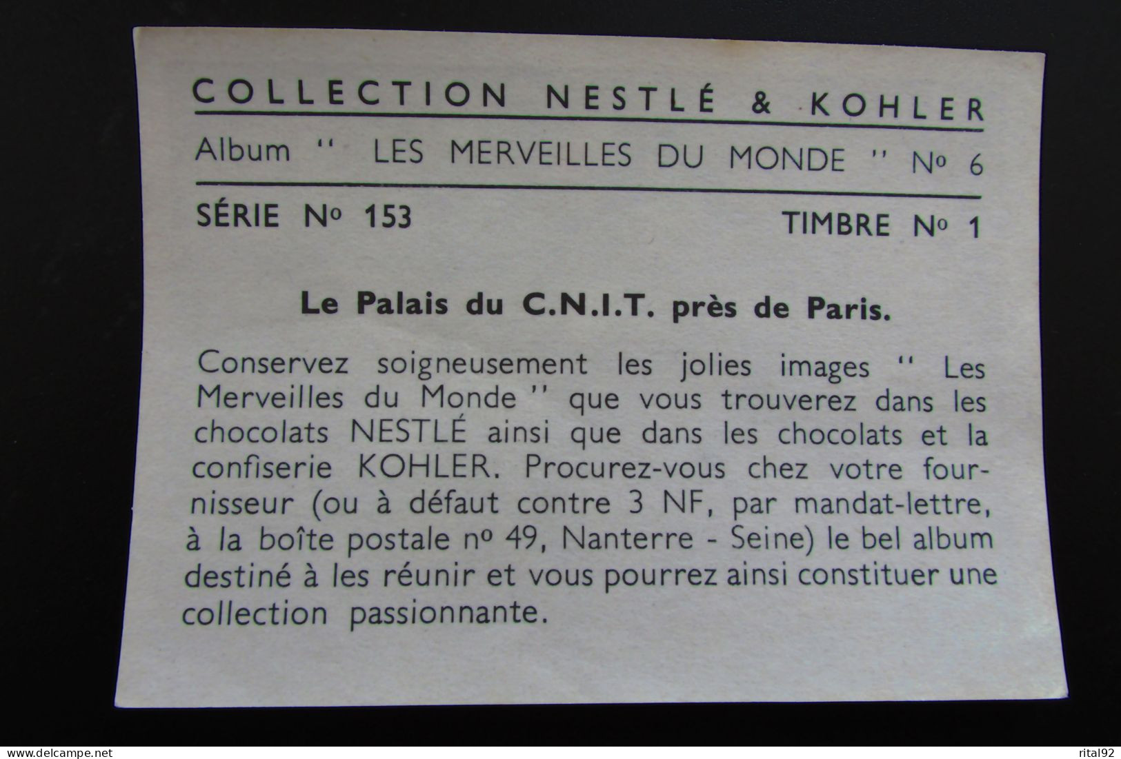 Chromo/Image "NESTLE & KOHLER" - Série "album : Les Merveilles Du MONDE" - Nestlé