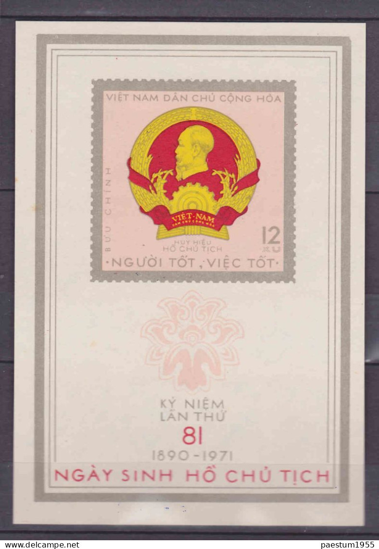 Feuillet Neuf** Sans Gomme NON Dentelé Vietnam Viêt-Nam Du Nord 1971  Insignes Du Président HO CHI MINH BL10 BF11 - Vietnam