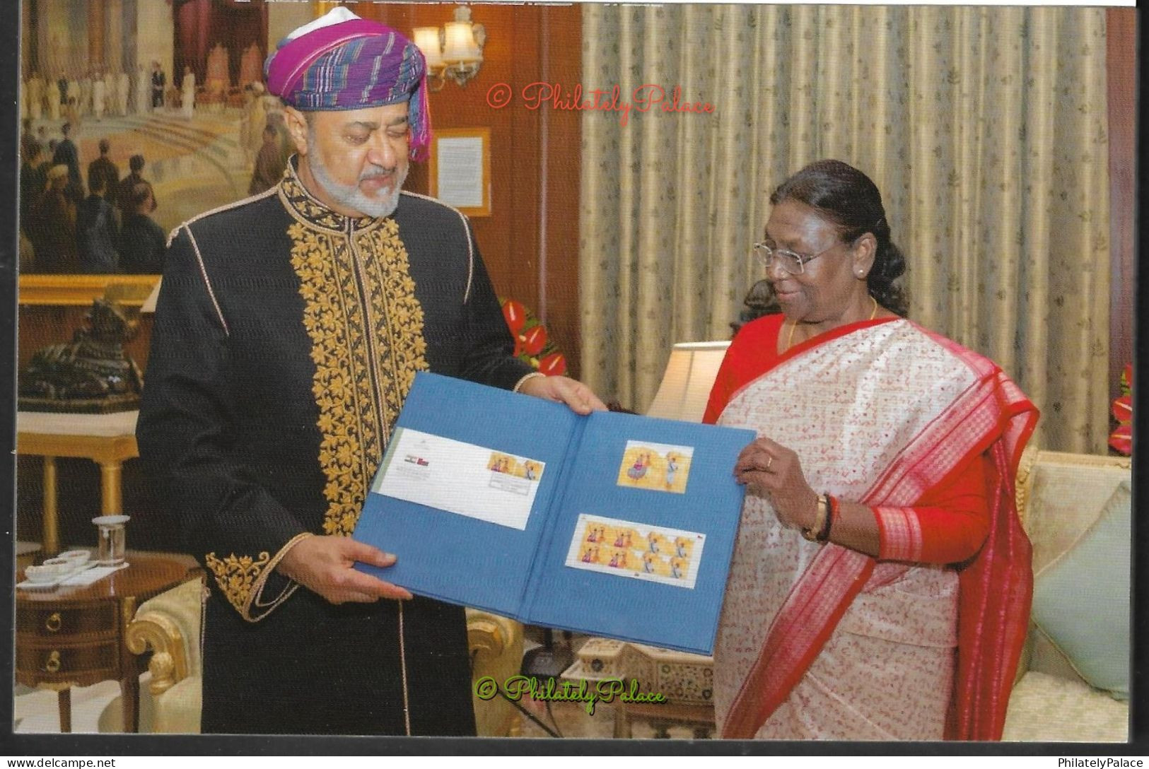 OMAN 2023 India Joint Issue,Sultan Said Bin Taimur,Haitham Bin Tarik,Rajiv Gandhi,Official Postcard Set (**) Inde Indien
