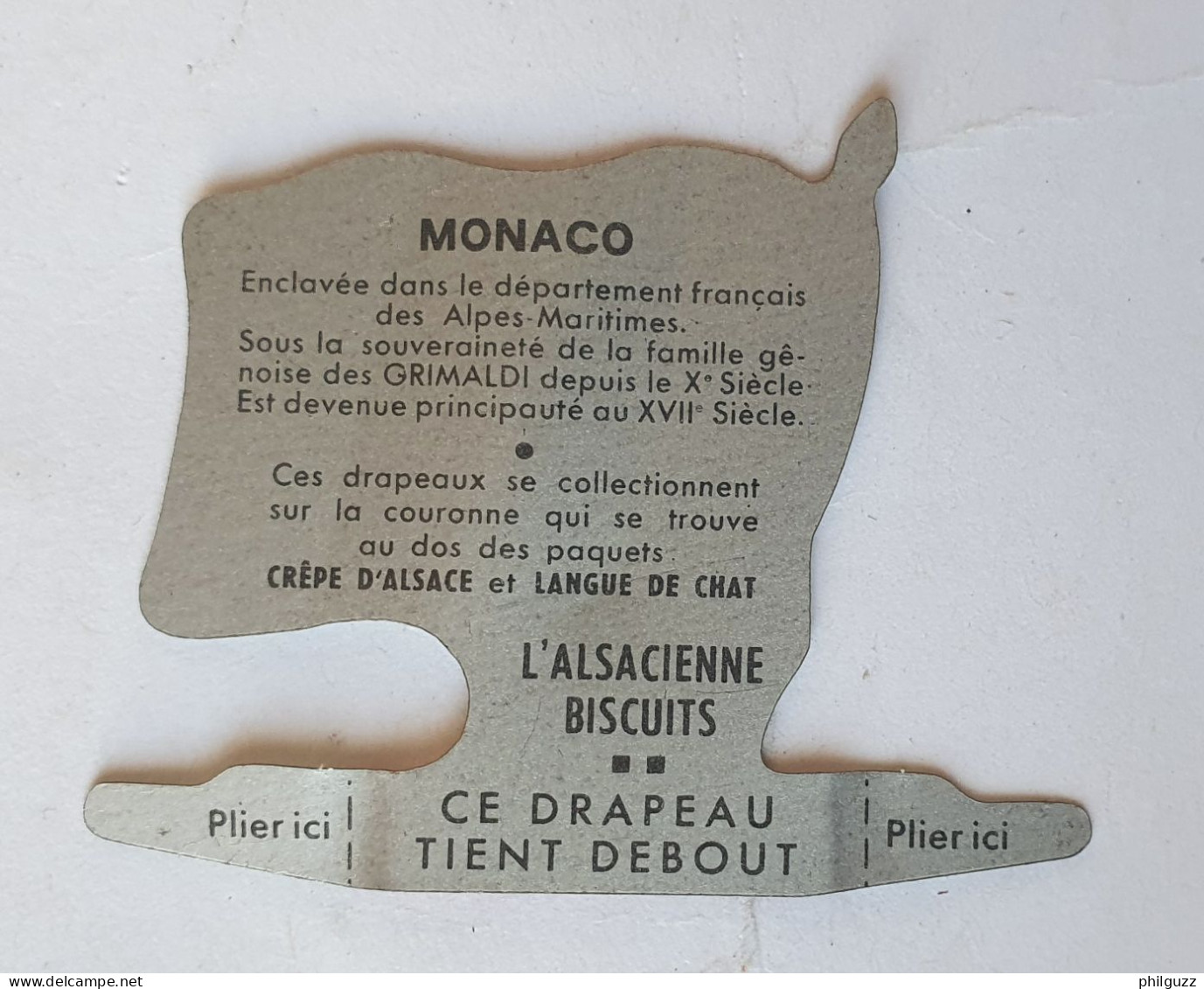 FIGURINE PUBLICITAIRE PLAQUE En Métal DRAPEAU DRAPEAURAMA ALSACIENNE MONACO 1961 - Otros & Sin Clasificación