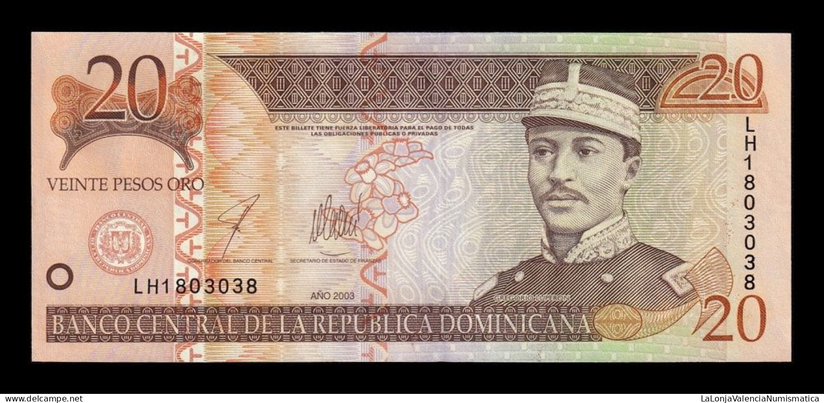República Dominicana 20 Pesos Oro 2003 Pick 169c Sc Unc - Dominicaine