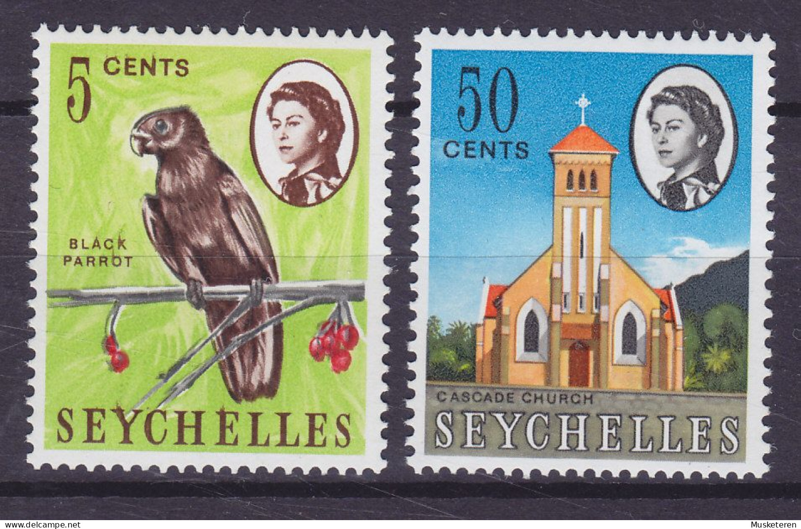 Seychelles 1962 Mi. 195X, 203X, Bird Vogel Oiseau Black Parot & Catholic Church, MNH** - Seychellen (...-1976)