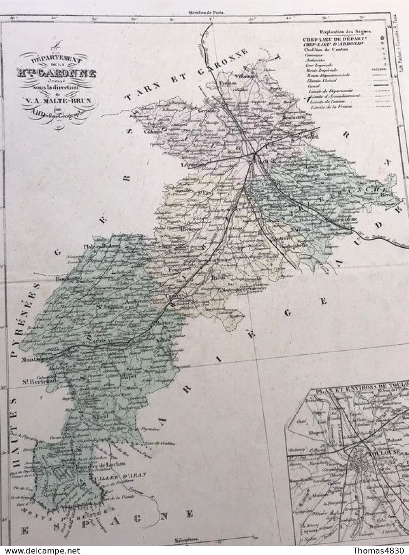 Carte De La Haute Garonne / Gravure Originale / Circa 1880 : 37 Cm X 28 Cm - Geographical Maps