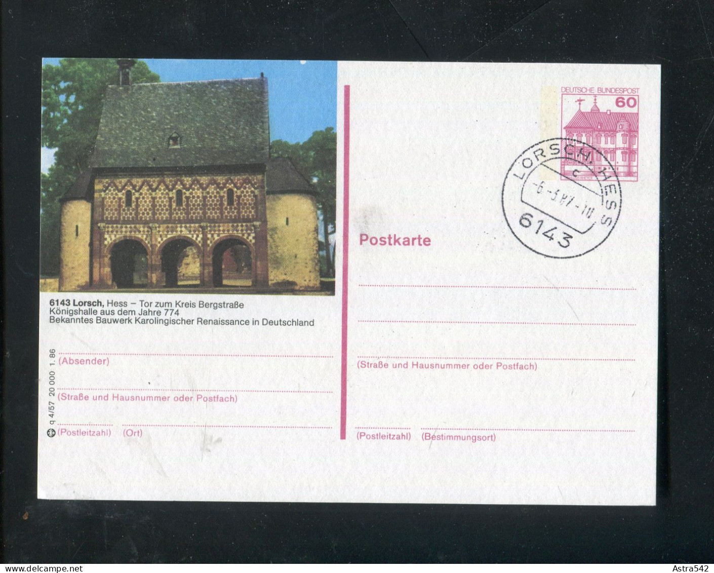 "BUNDESREPUBLIK DEUTSCHLAND" 1986, Bildpostkarte Mit Bildgleichem Stempel Ex "LORSCH" (A1225) - Cartes Postales Illustrées - Oblitérées