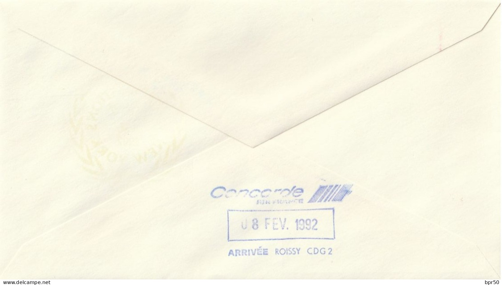 Enveloppe Vol Concorde AF 002  New York ( JFK) / Albertville JO 92 ( Roissy CDG 2 ) Liaison Olympique  7/8 Février 1992 - Concorde