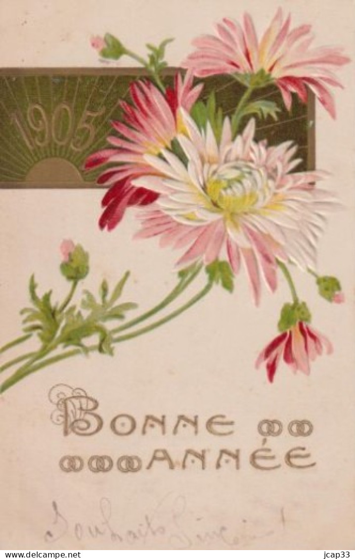 FANTAISIE  -  CARTE GAUFREE  -  BONNE ANNEE 1905  -  FLEURS  - - Nouvel An
