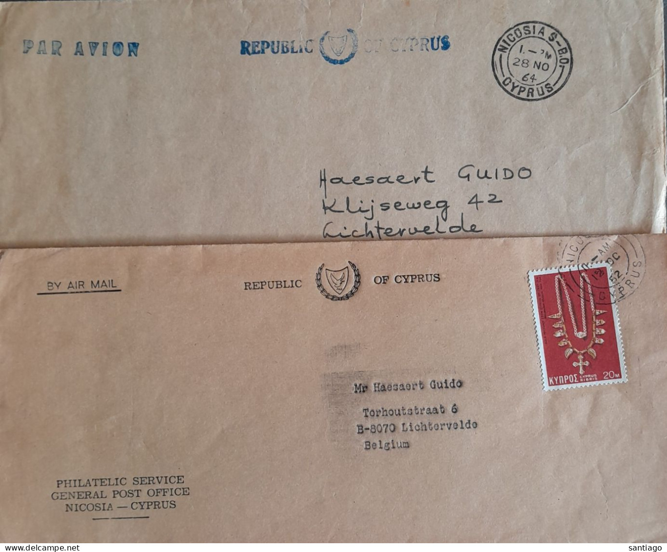 2 Gelopen Brieven Van Nicosia  / Post Service - Briefe U. Dokumente