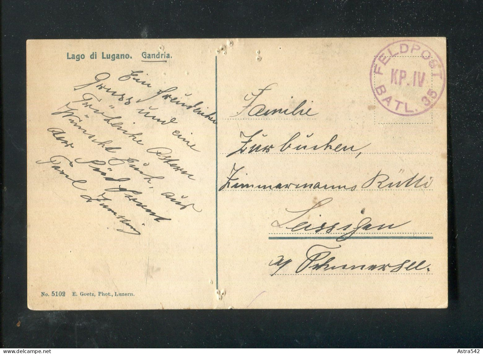"SCHWEIZ" Ca. 1920, K1-Feldpoststempel "FELDPOST BATL. 35" Auf AK (A1226) - Sonstige & Ohne Zuordnung
