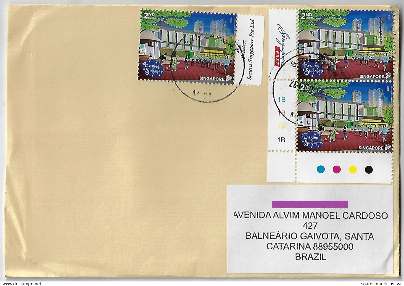 2024 Cover Sent To Balneário Gaivota Brazil 3 Stamp 2nd Local Evening In Singapore With Sheet Margin Sport - Singapur (1959-...)