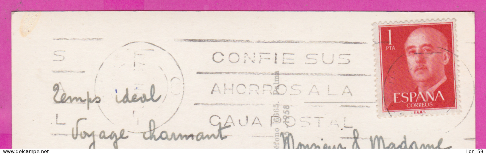 293815 / Spain - Mallorca - Palma Paseo De Sagrera PC 1959 USED 1 Pta General Franco Flamme ".. Ahorros A La Caja Postal - Brieven En Documenten
