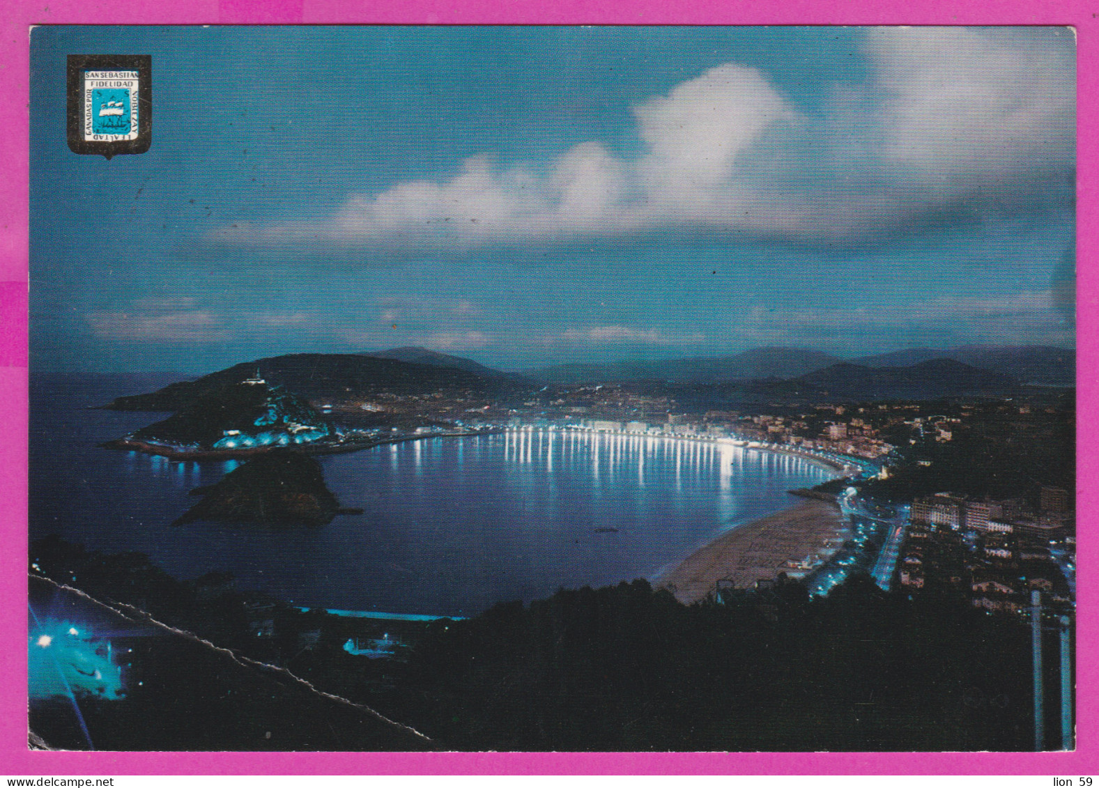 293816 / Spain - San Sebastian - Bay Nochurnal View  PC 1961 USED 50 Cts +1.50+1.50 Ptas General Francisco Franco - Lettres & Documents