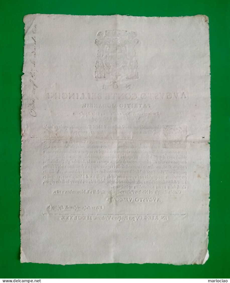D-IT REGGIO EMILIA 1680 PESTE -Augusto Conte Bellincini Patritio Modanese Vescovo Di Reggio 37x28 - Historische Dokumente