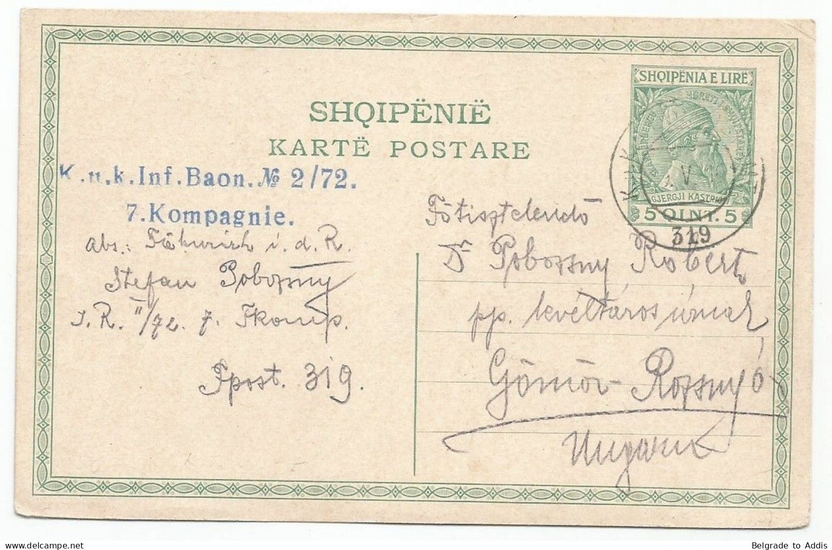 Albania Postal Stationery Postcard 1916 Sent To Hungary K.u.K Cancel 319 Austria - Albanie