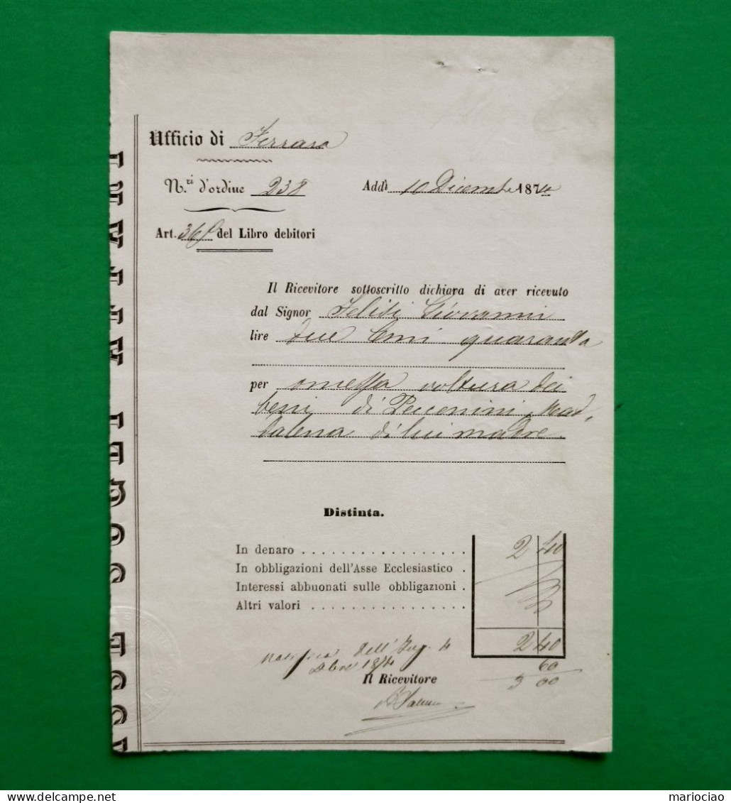 D-IT Regno D'Italia 1874 Occhiobello Rovigo Verbale Contravvenzione - Historical Documents