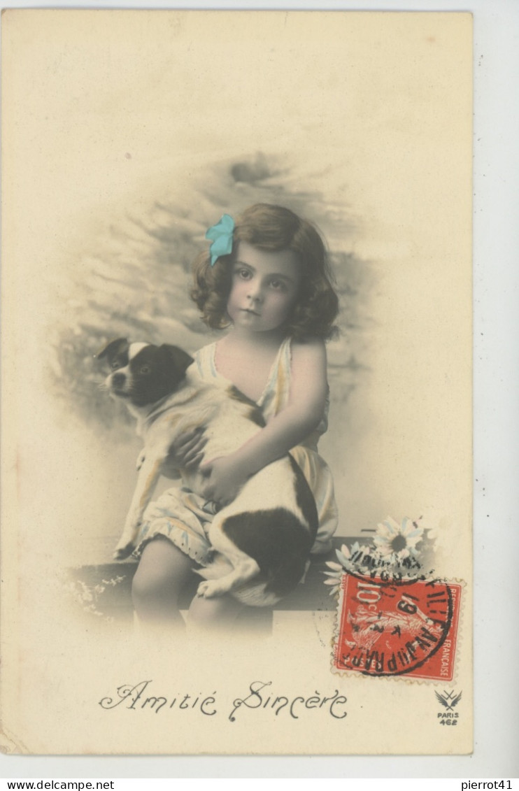 ENFANTS - LITTLE GIRL - MAEDCHEN - CHIENS - DOG - Jolie Carte Fantaisie Portrait Fillette Et Chien - Chiens