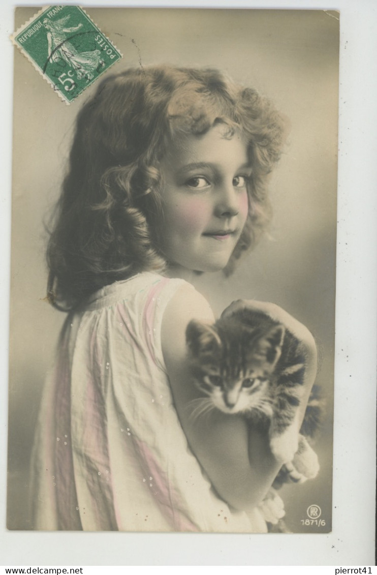 ENFANTS - LITTLE GIRL - MAEDCHEN - CHATS - CAT - Jolie Carte Fantaisie Portrait Fillette Et Chat - Cats