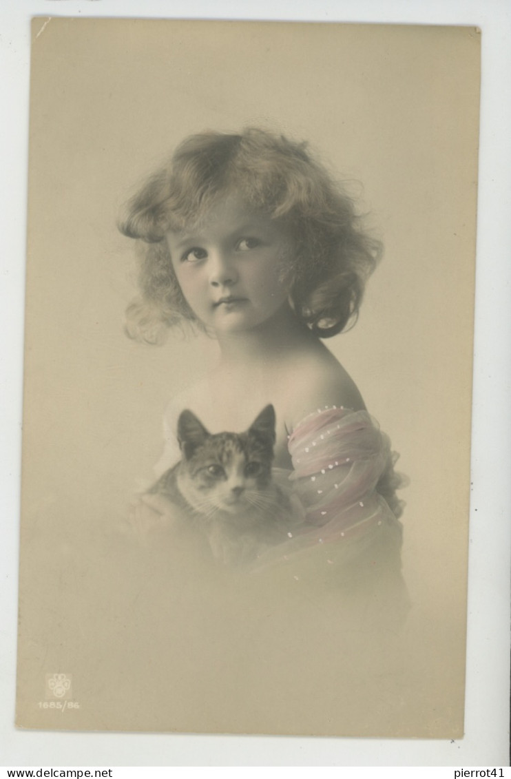 ENFANTS - LITTLE GIRL - MAEDCHEN - CHATS - CAT - Jolie Carte Fantaisie Portrait Fillette Et Chat - Katzen