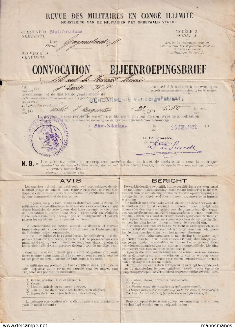 DDGG 093 -  ARMEE BELGE - 12 Documents De Congés Et Mobilisation 1919/1948 - Soldat Devriendt ST NIKLAAS DENDERMONDE - Covers & Documents