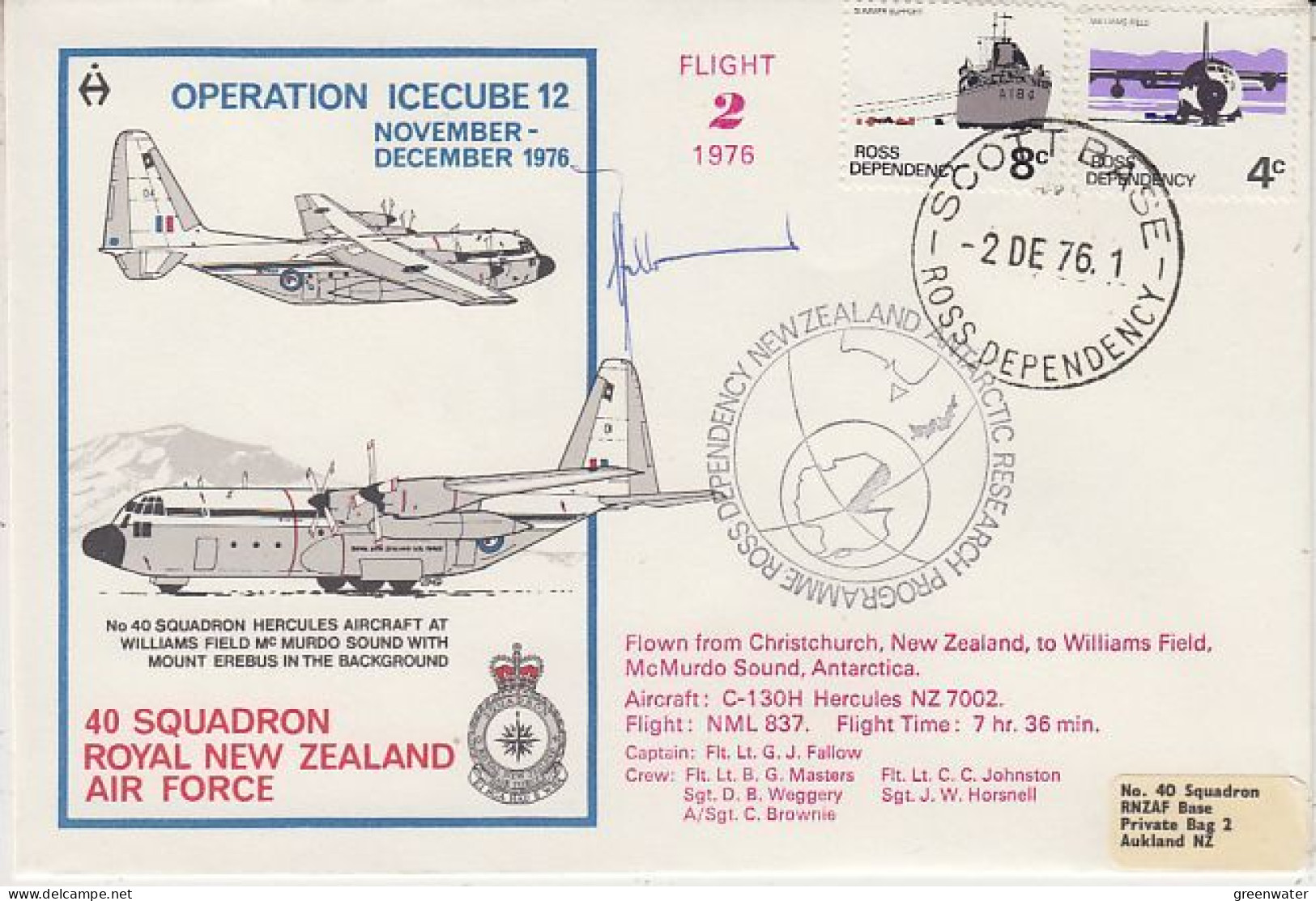 Ross Dependency 1976 Operation Icecube 12 Signature  Ca Scott Base 2 DE1976 (RO166) - Covers & Documents