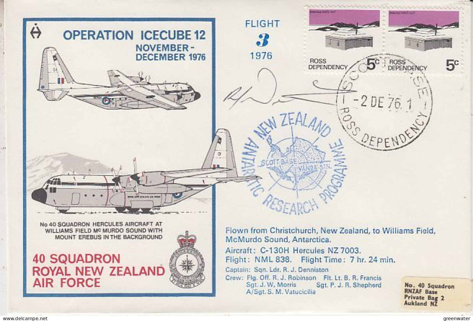 Ross Dependency 1976 Operation Icecube 12 Signature  Ca Scott Base 2 DE1976 (RO167) - Storia Postale