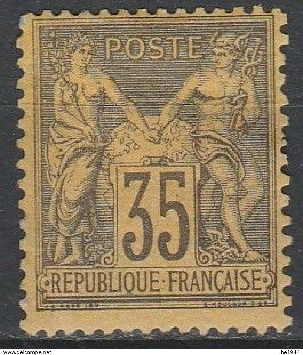 France N° 93* SAGE Type II 35 C Violet Noir S. Jaune (Attestation Authenticité) - 1876-1898 Sage (Type II)