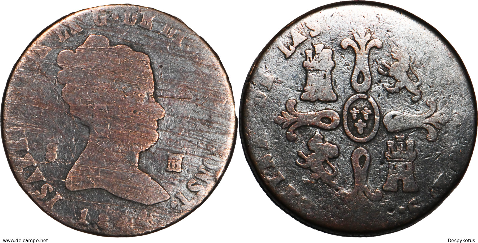 ESPAGNE - 2 Monnaies - 1844 Et 1845 - Isabel II - 8 Maravedis - 19-074 - First Minting