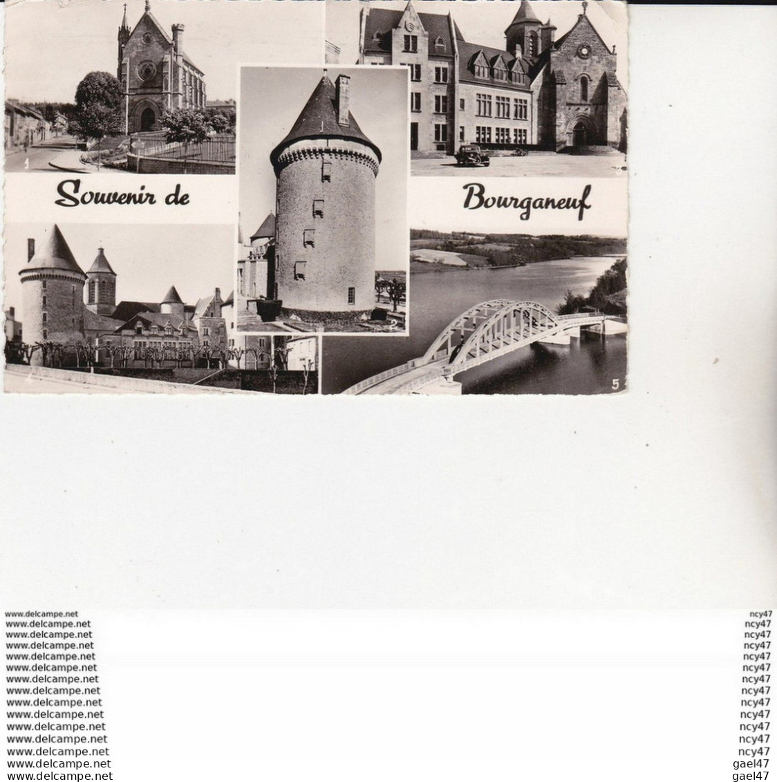 CPSM/pf  (23) Souvenir De BOURGANEUF.  L'église, La Tour Zizim, Le Château, Pont De Chauverne, Glacé. ...U25 - Bourganeuf