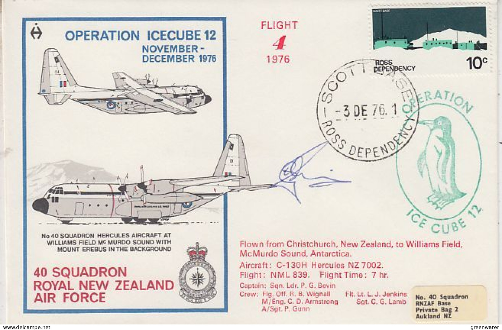 Ross Dependency 1976 Operation Icecube 12 Signature  Ca Scott Base 3 DE1976 (RO168) - Brieven En Documenten