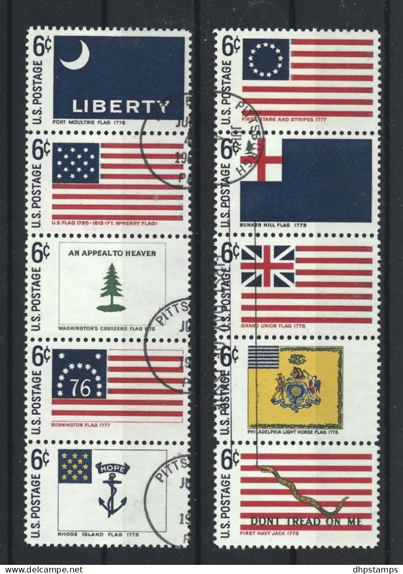 USA 1968 Historic Flags Strips Y.T. 848/857 (0) - Gebruikt