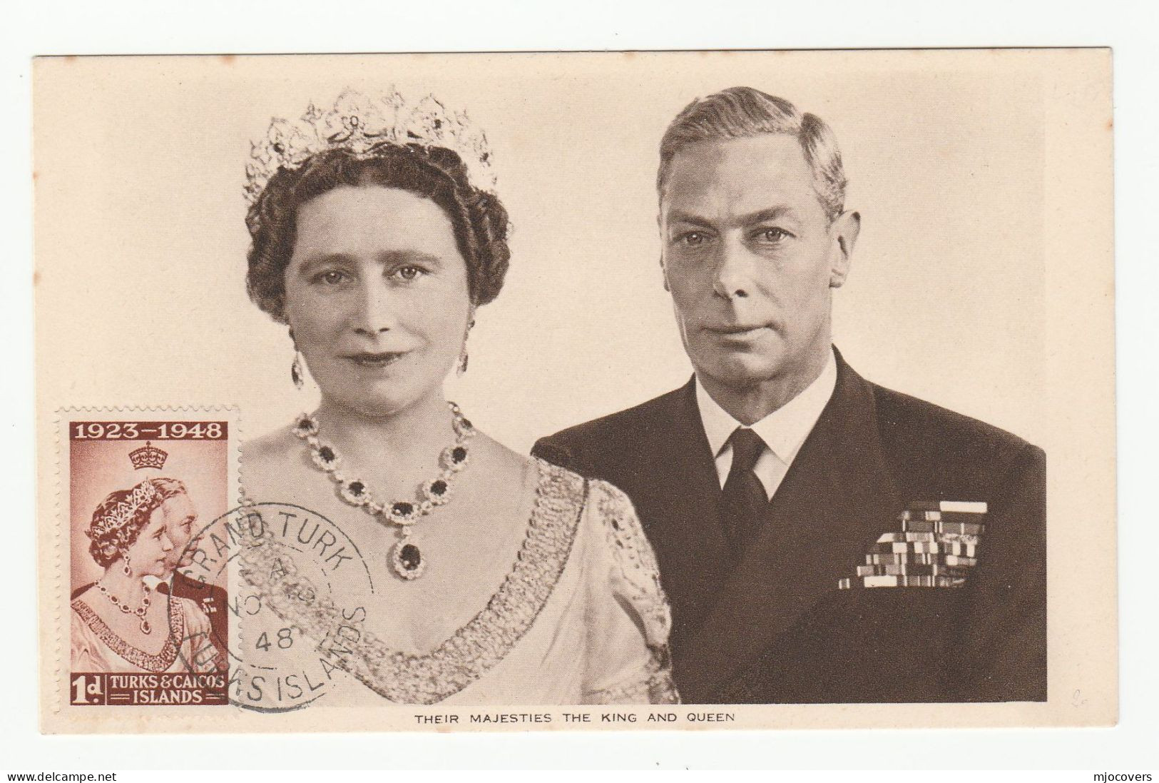 1948 TURKS & CAICOS Royal Silver Wedding Postcard Franked 1d Royal Wedding Stamp On Front Of Card  To GB Cover Royalty - Königshäuser, Adel