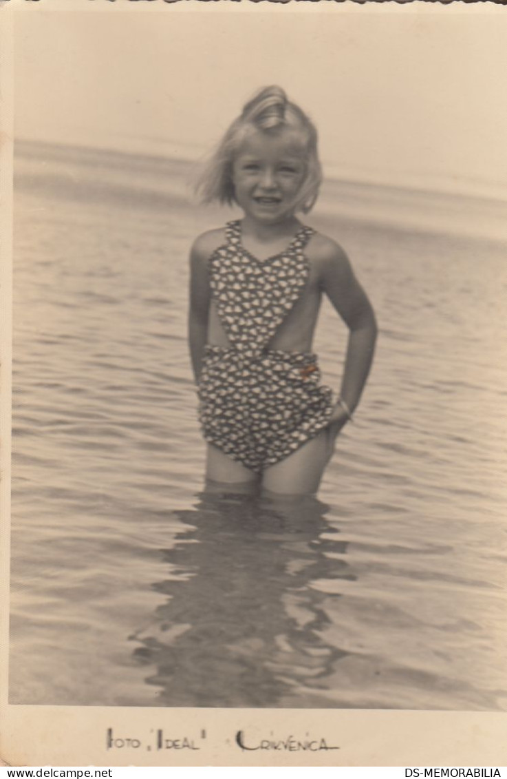Sweet Blonde Girl In Lovely Swimwear , Beach Scene Crikvenica Croatia 1940 - Portraits