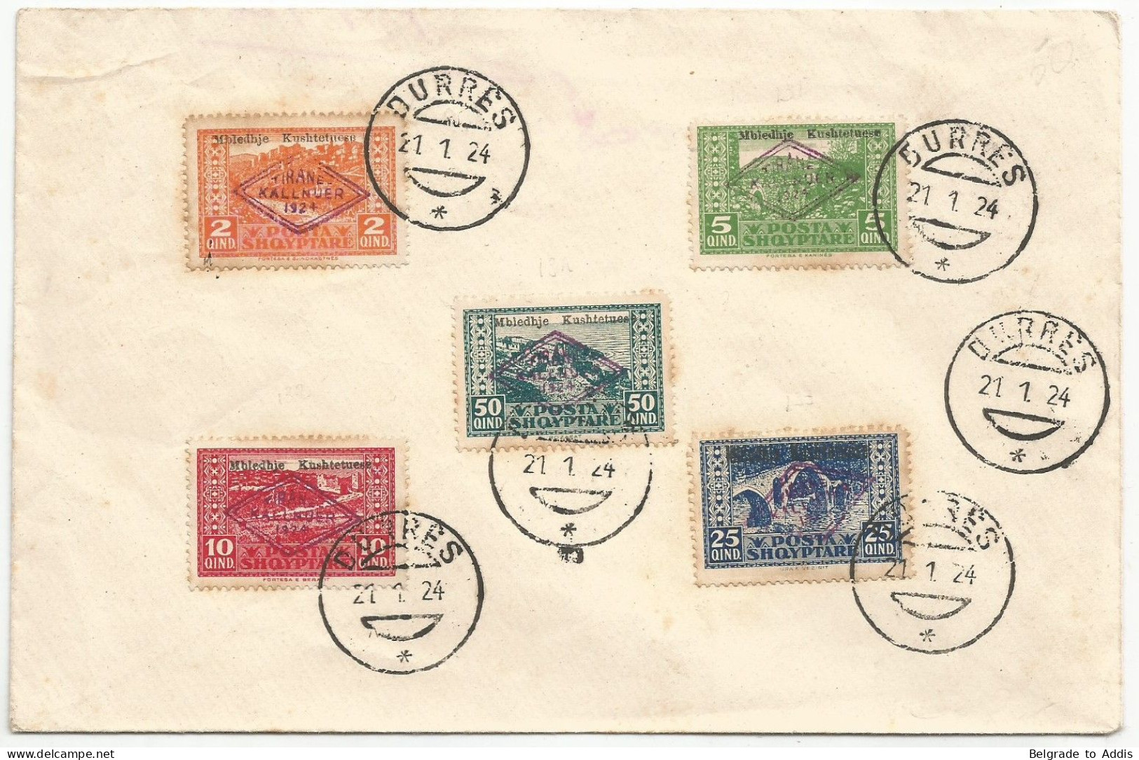 Albanien Albania Albanie Mi.90/94 Complete Set On Blanco Cover With First Day Cancel 21.1.1924 FDC - Albanien