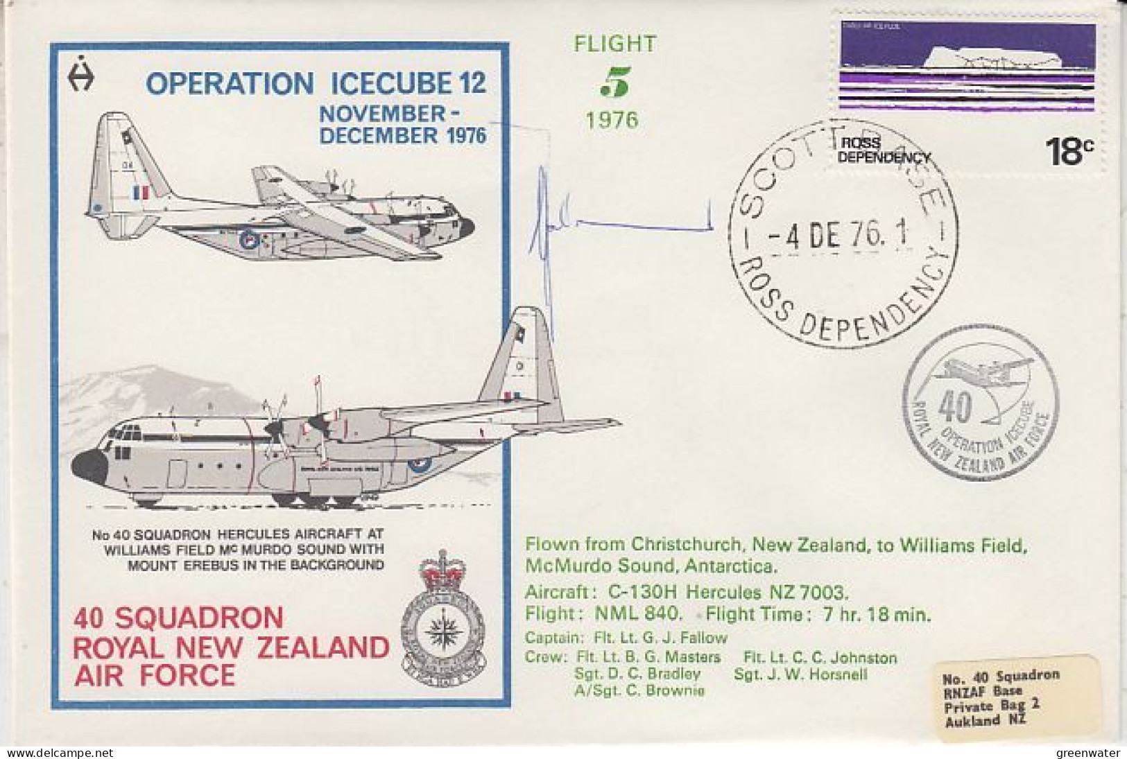 Ross Dependency 1976 Operation Icecube 12 Signature  Ca Scott Base 4 DE1976 (RO169) - Brieven En Documenten