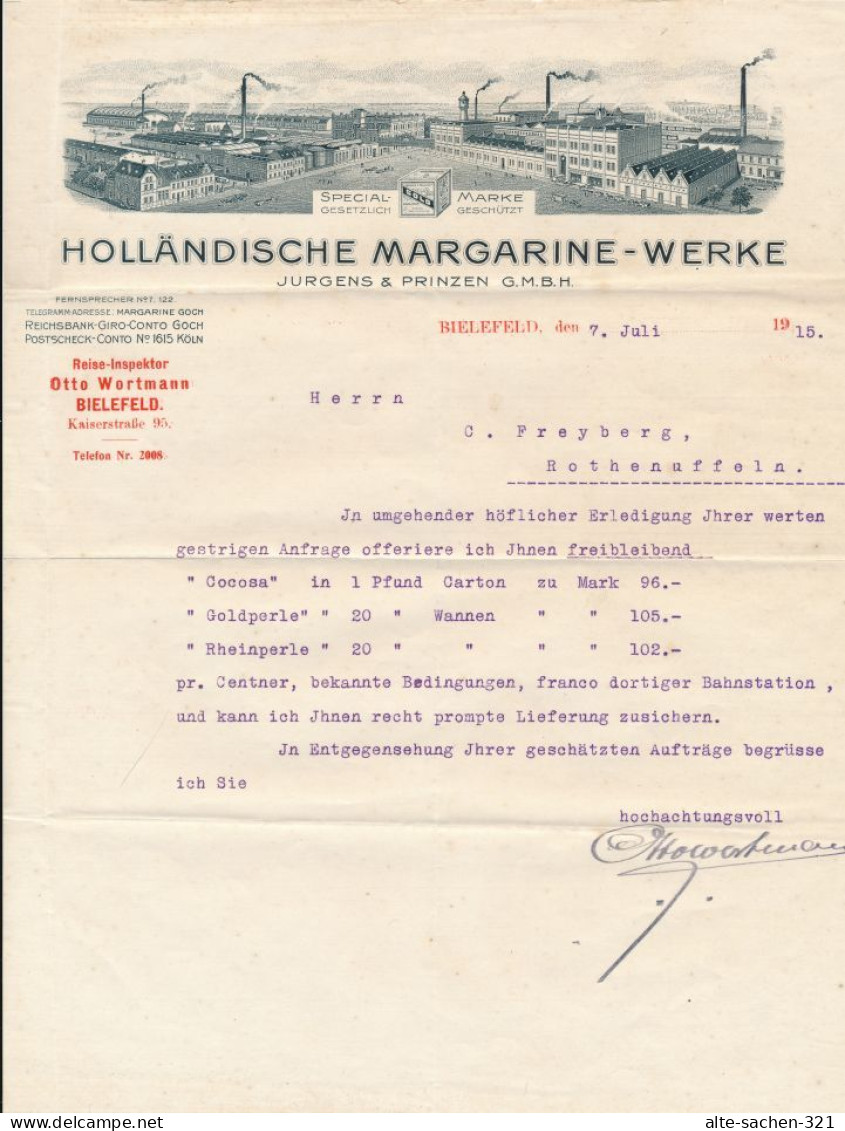 1915 Rechnung Holländische Margarine-Werke Jurgen & Prinzen Goch Am Rhein Kleve - Historische Documenten