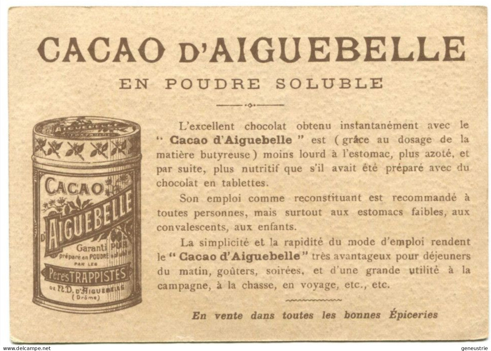 Belle Chromo "Cacao D'Aiguebelle" à Notre-Dame D'Aiguebelle - Drôme - Image Chocolat - Aiguebelle