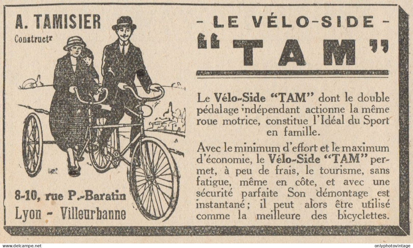 Le Vélo-Side TAM - Pubblicità D'epoca - 1925 Old Advertising - Advertising