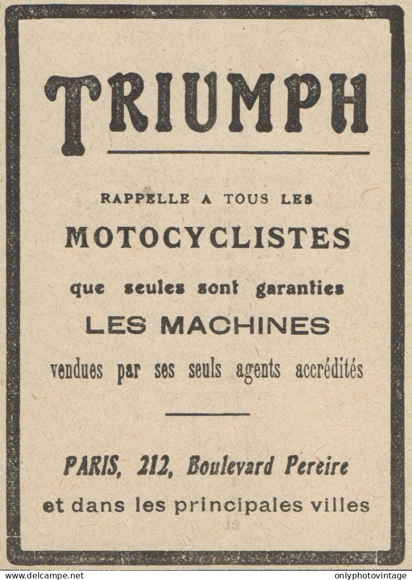 Motociclette TRIUMPH - Pubblicità D'epoca - 1920 Old Advertising - Advertising