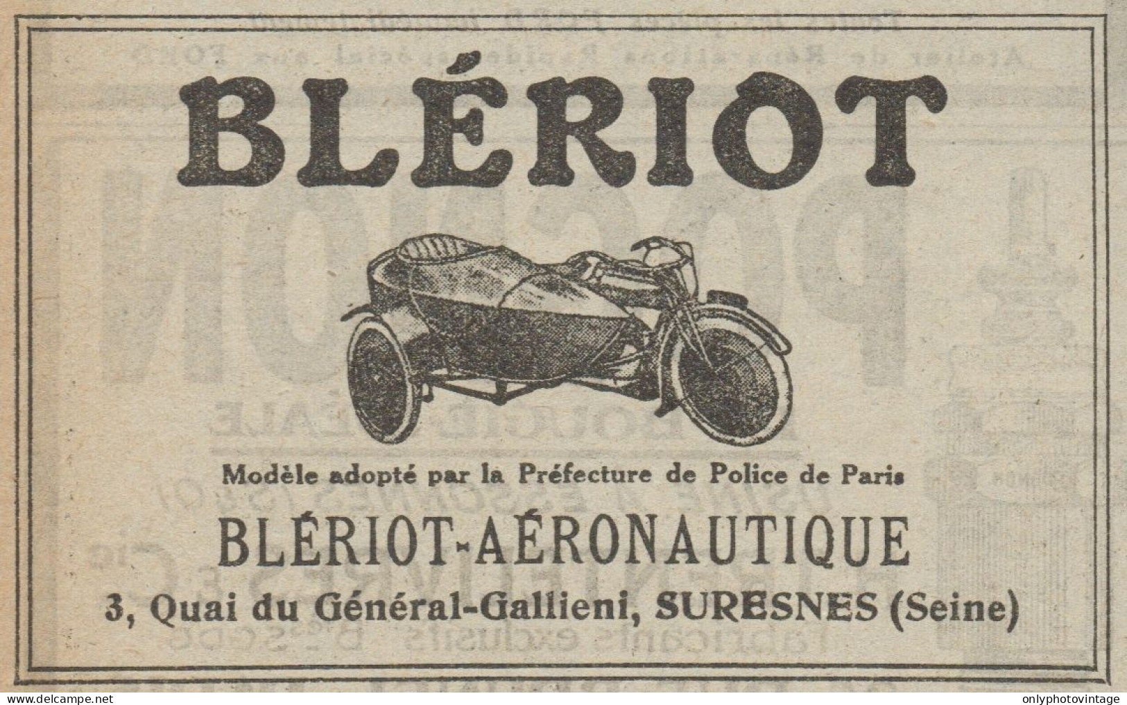 Sidecar Blériot-Aéronautique - Pubblicità D'epoca - 1921 Old Advertising - Advertising