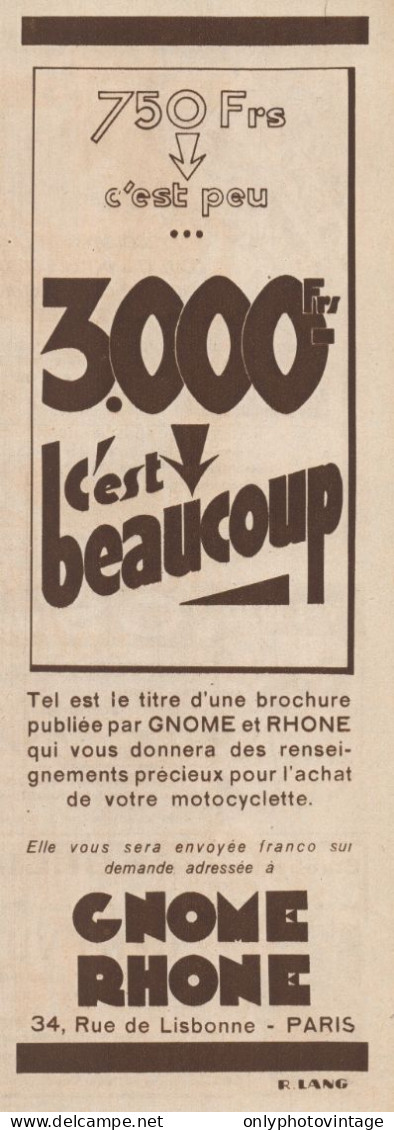Motociclette GNOME RHONE - Pubblicità D'epoca - 1930 Old Advertising - Advertising