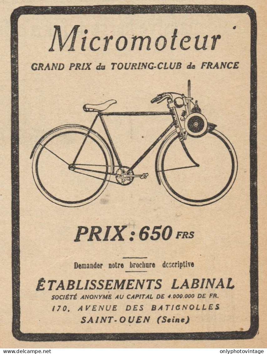 Micromoteur LABINAL - Pubblicità D'epoca - 1924 Old Advertising - Advertising