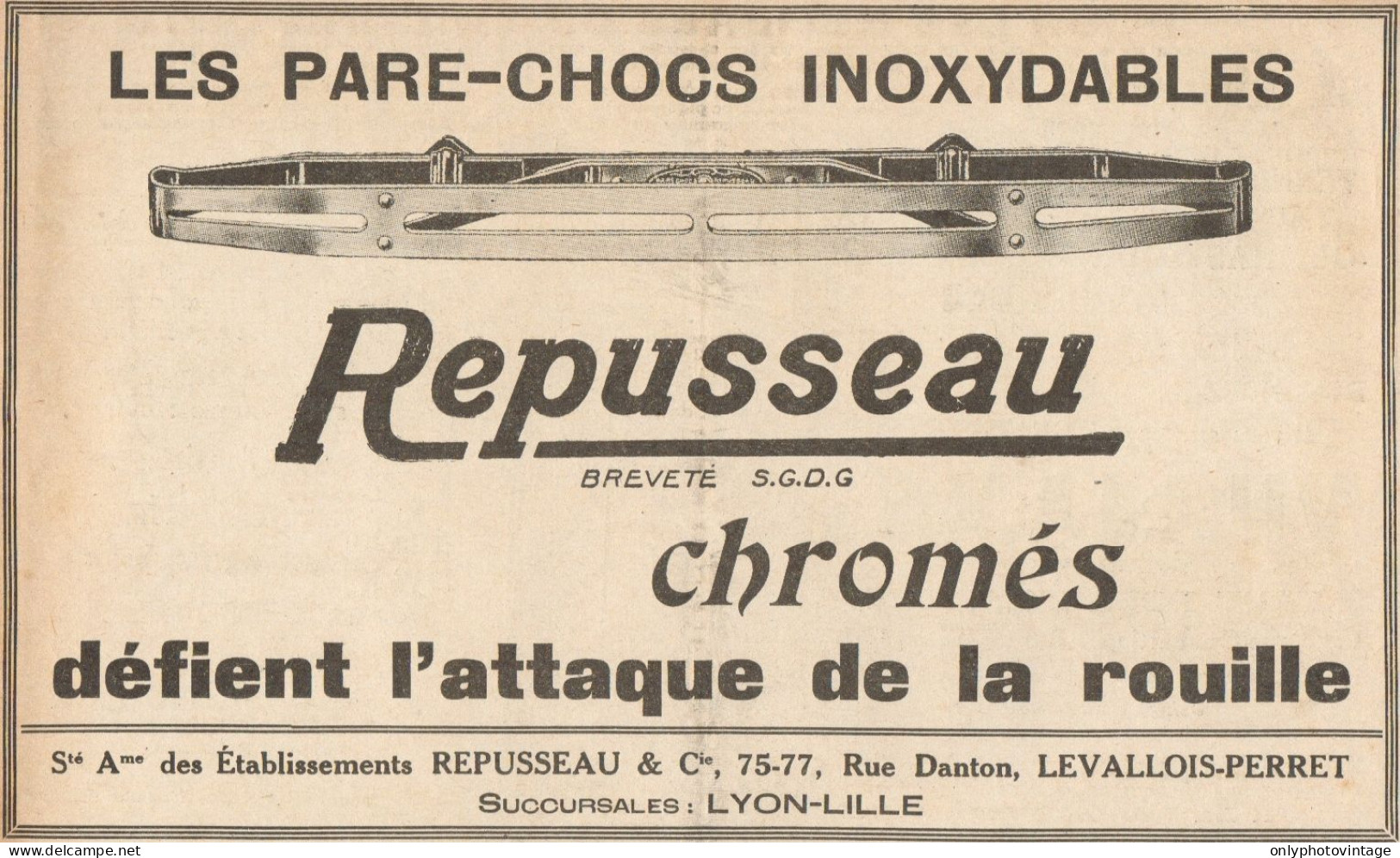 Pare-Chocs Inoxydables REPUSSEAU - Pubblicità D'epoca - 1927 Old Advert - Reclame