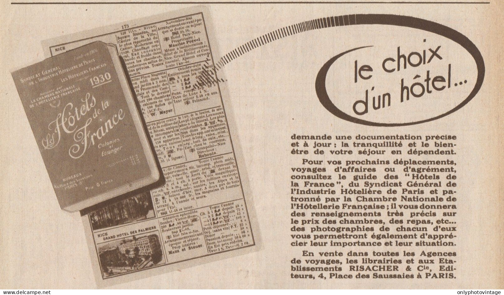 Les Hotels De La France - Pubblicità D'epoca - 1930 Old Advertising - Publicidad
