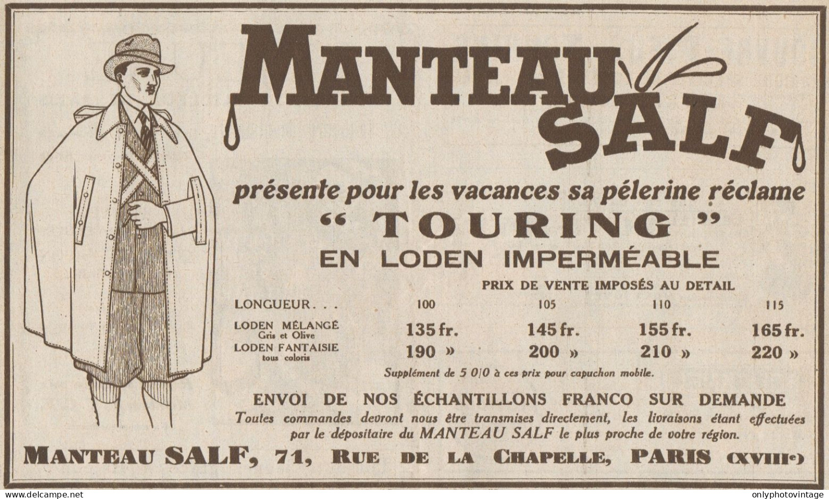 Manteaux SALF - Pubblicità D'epoca - 1930 Old Advertising - Publicidad