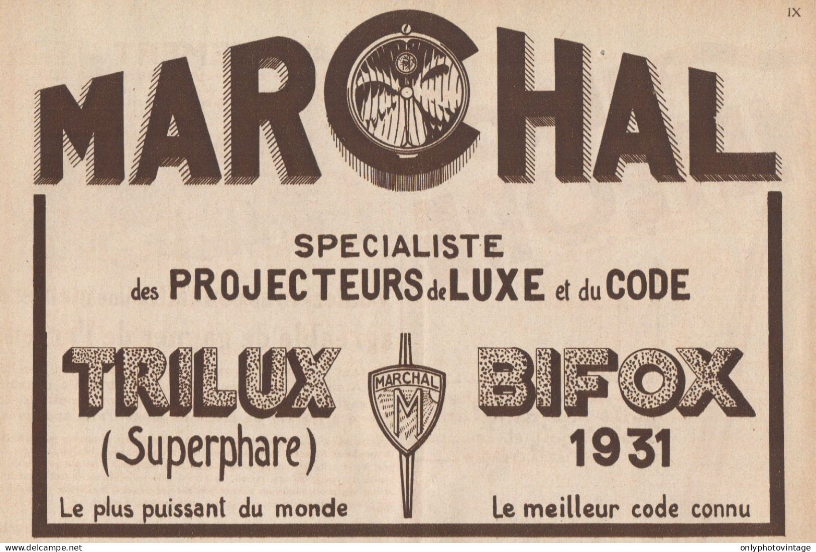 Projecturs De Luxe MARCHAL - Pubblicità D'epoca - 1930 Old Advertising - Publicidad