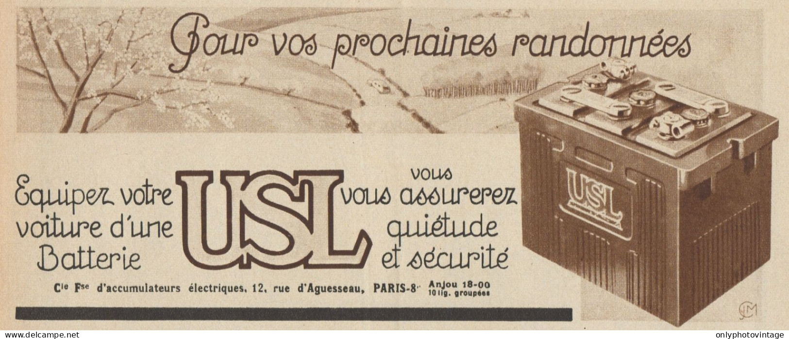 Batterie USL - Pubblicità D'epoca - 1937 Old Advertising - Publicités