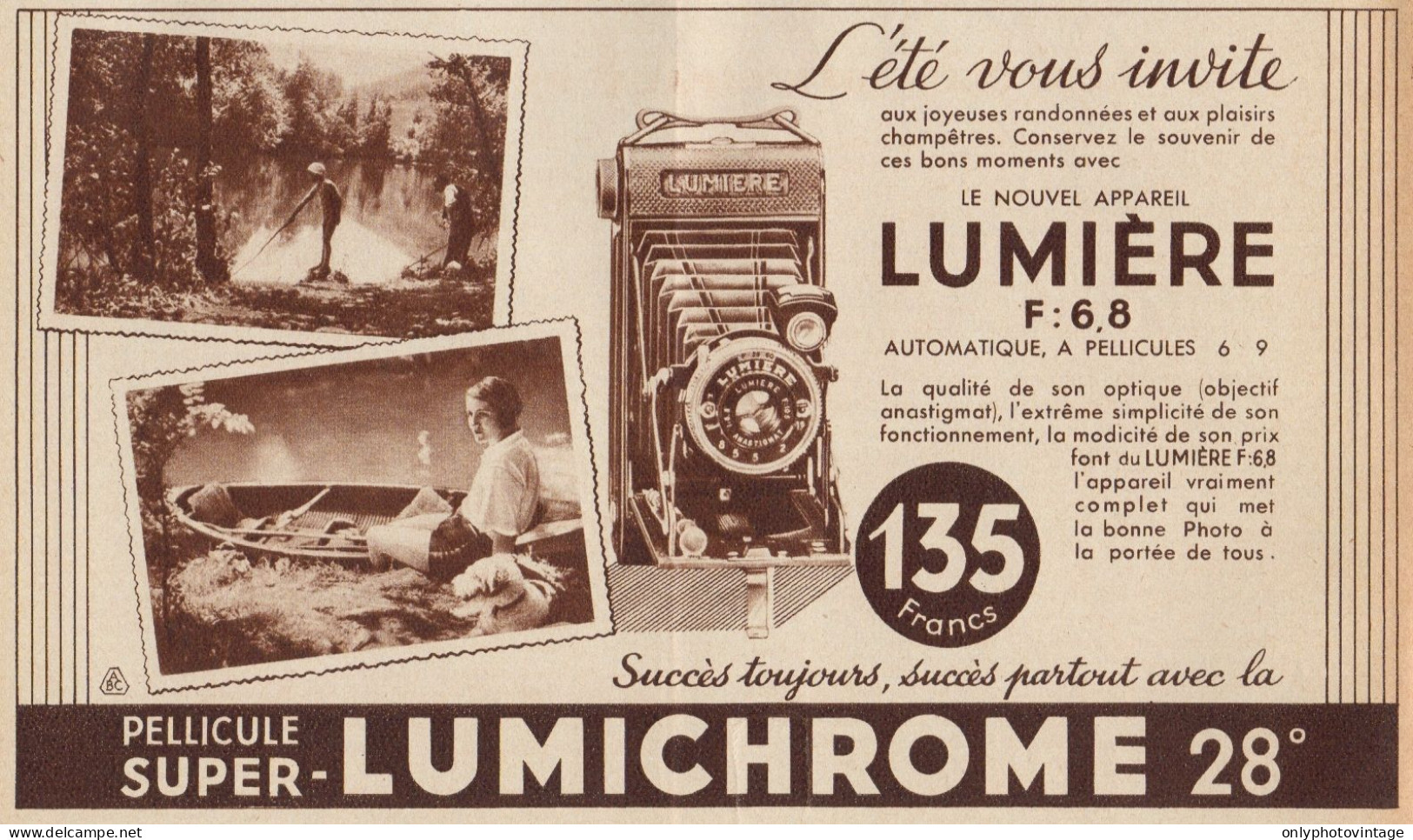 Appareil Photo LUMIERE F : 6,8 - Pubblicità D'epoca - 1935 Old Advertising - Pubblicitari