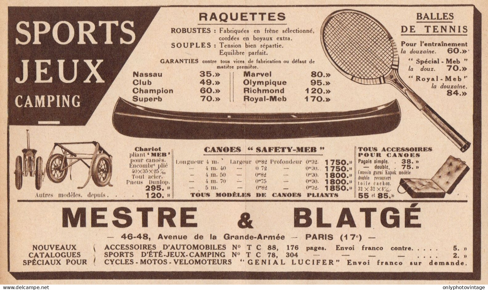 Mestre & Blatgé - Sports - Camping - Pubblicità D'epoca - 1934 Old Advert - Pubblicitari