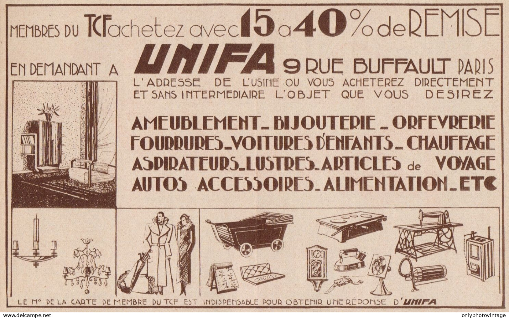 UNIFA - Paris - Pubblicità D'epoca - 1934 Old Advertising - Pubblicitari